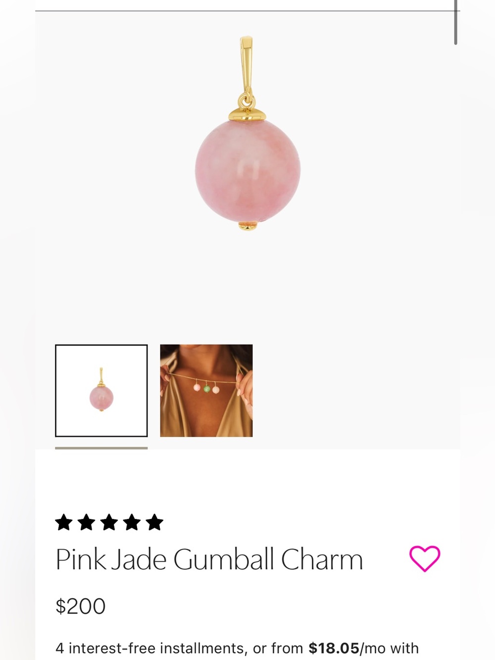 Baby Gold Pink Jade Gumball Charm